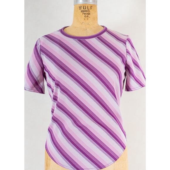Vintage 80s retro 1980s women's purple diagonal stripe cropped shirt blouse, XS - Picture 4 of 10